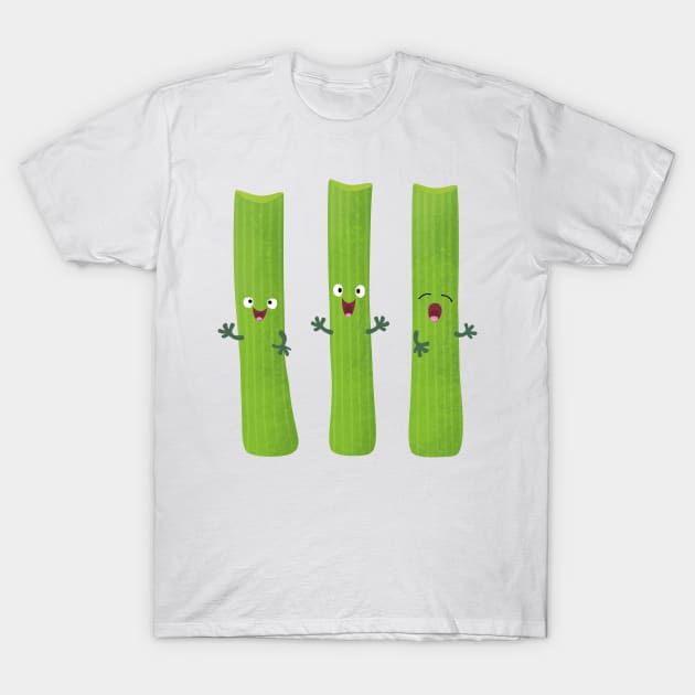 Cute celery sticks trio cartoon vegetables T-Shirt by FrogFactory